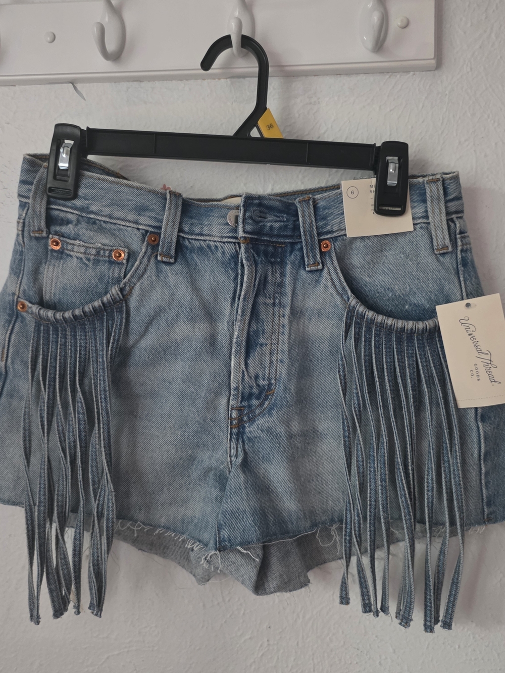 Universal Thread Light Blue Denim Fringe High-Rise Shorts